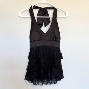 Urban Behavior Y2K Babydoll Halter Top Dark Romantic Whimsigoth Black Women's S